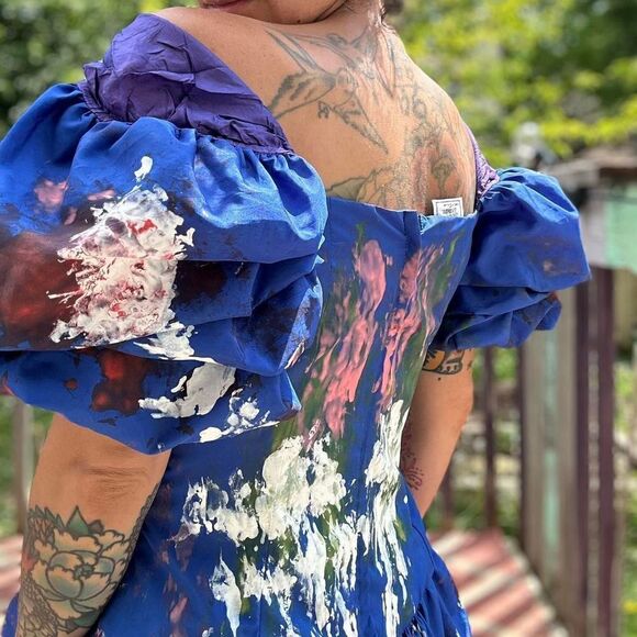 Hand Painted vintage 80s cocktail Prom dress - Picture 5 of 7